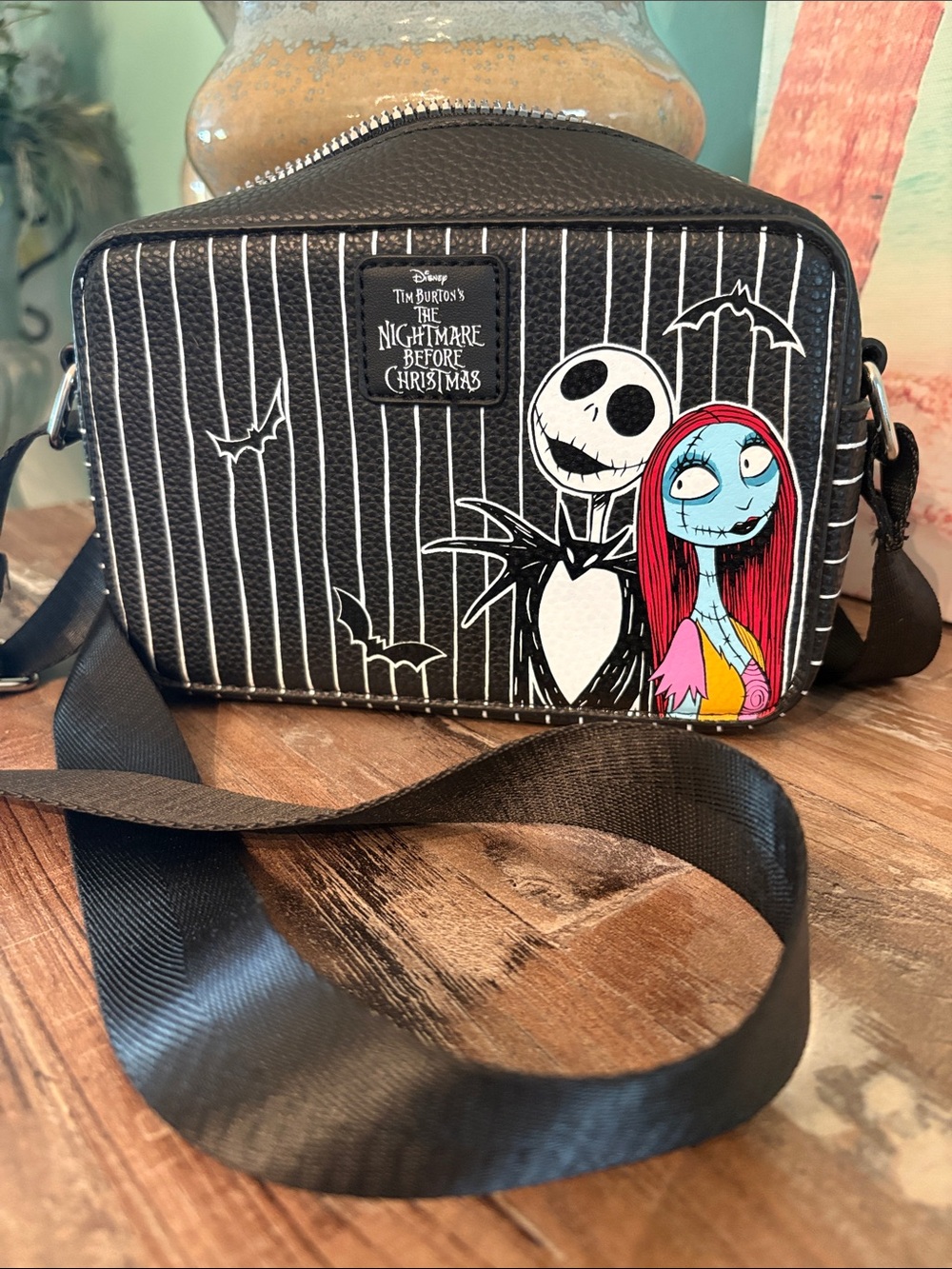 Disney The Nightmare Before Christmas Jack & Sally Black Crossbody Bag like new